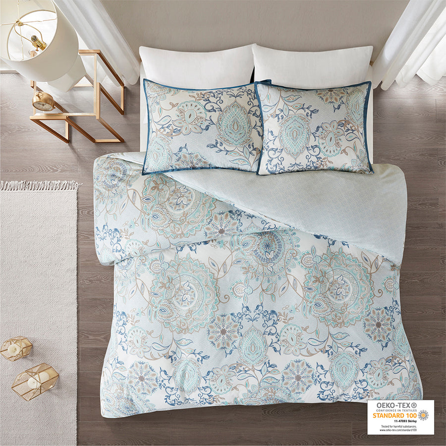 Madison Park 3 Piece Cotton Floral Printed Reversible Duvet Cover Set