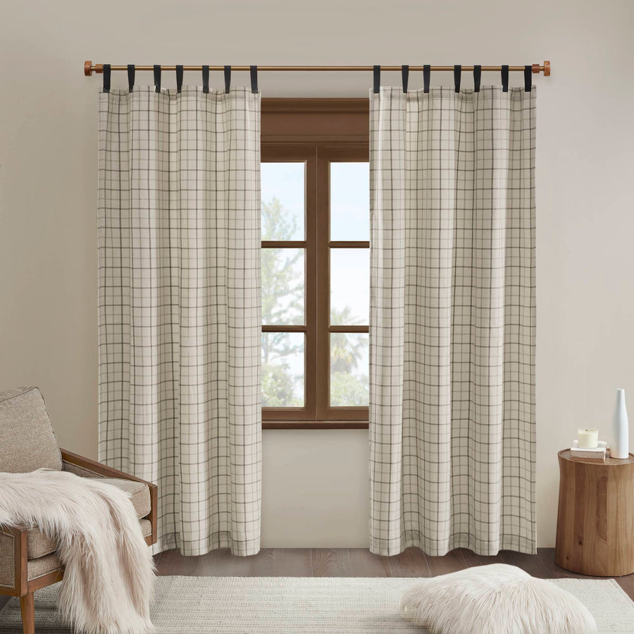 Madison Park Plaid Faux Leather Tab Top Curtain Panel with Fleece Lining