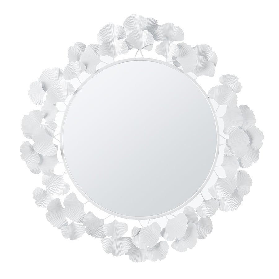 Martha Stewart Eden White Gingko Leaf Round Wall Mirror 30.5"