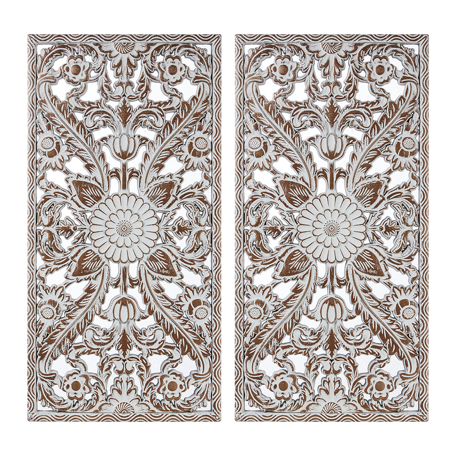 Madison Park Botanical Panel Distressed Carved Wood 2-piece Wall Decor Set