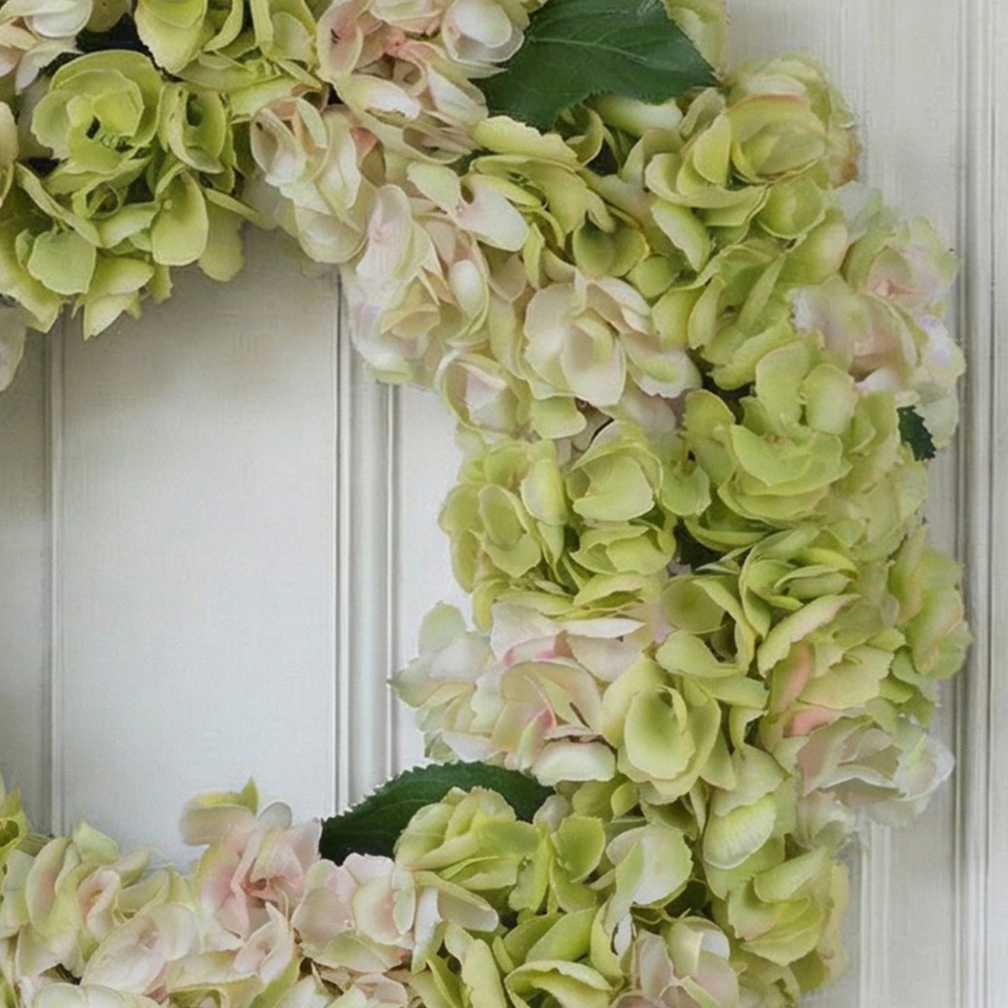 24-Inch Faux Hydrangea Wreath – Pink & Green Silk Floral Wall & Door Decor