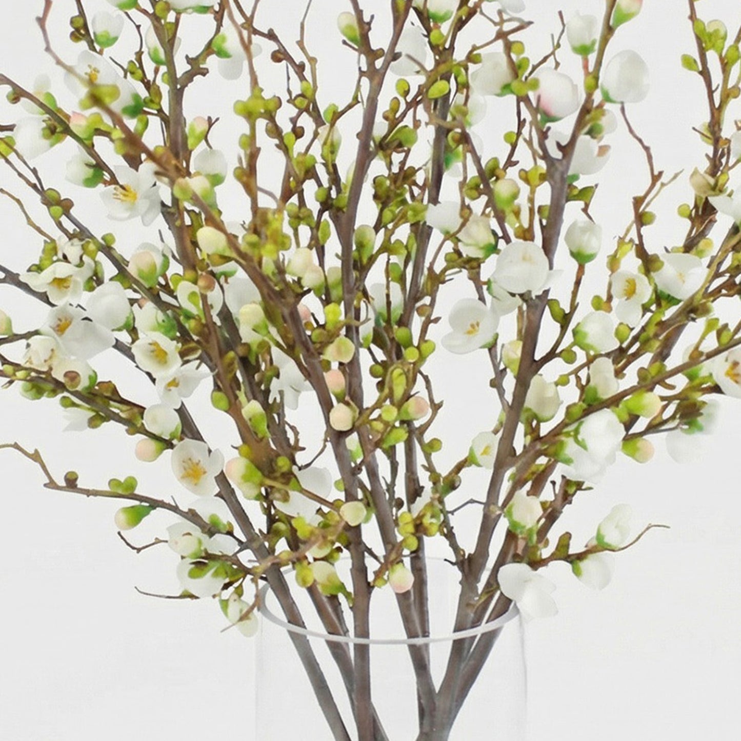 25-Inch Faux White Peach Blossom Arrangement in Tall Glass Vase – Realistic Silk Flowers