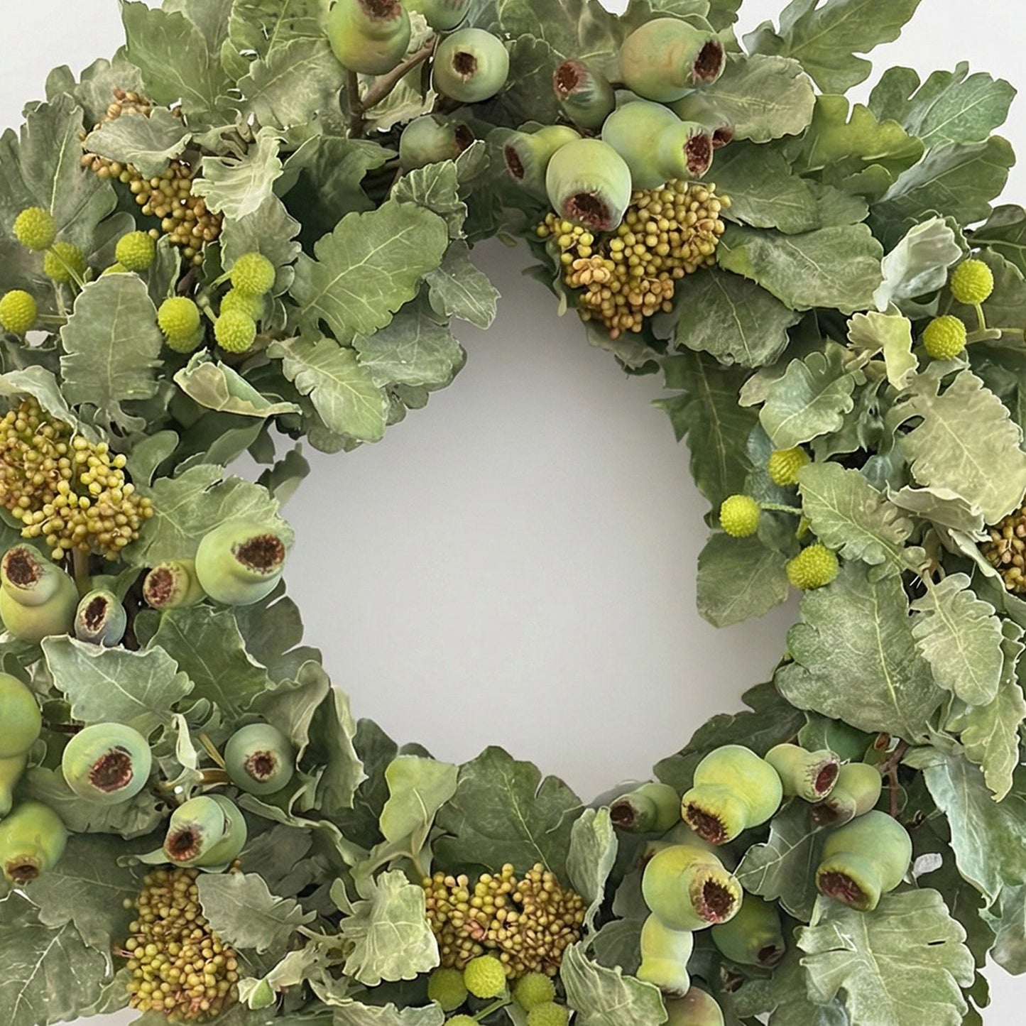 24-Inch Faux Dusty Miller Wreath – Silvery Green Silk Floral Wall & Door Decor