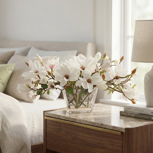 30-Inch Luxury Faux Magnolia Table Centerpiece – White & Green