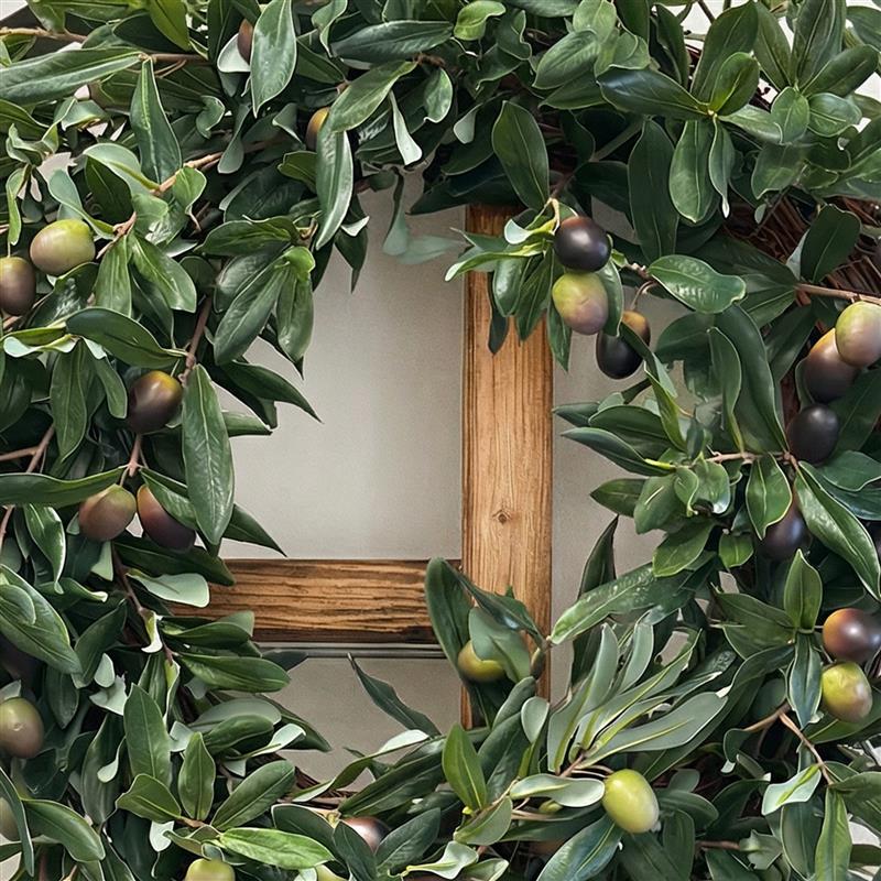 24-Inch Faux Mediterranean Olive Leaf Wreath – Realistic Greenery with Black Olives