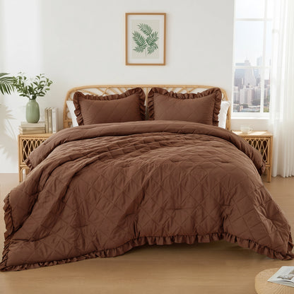 Penelope Diamond Quilted Ruffle Edge Comforter Set