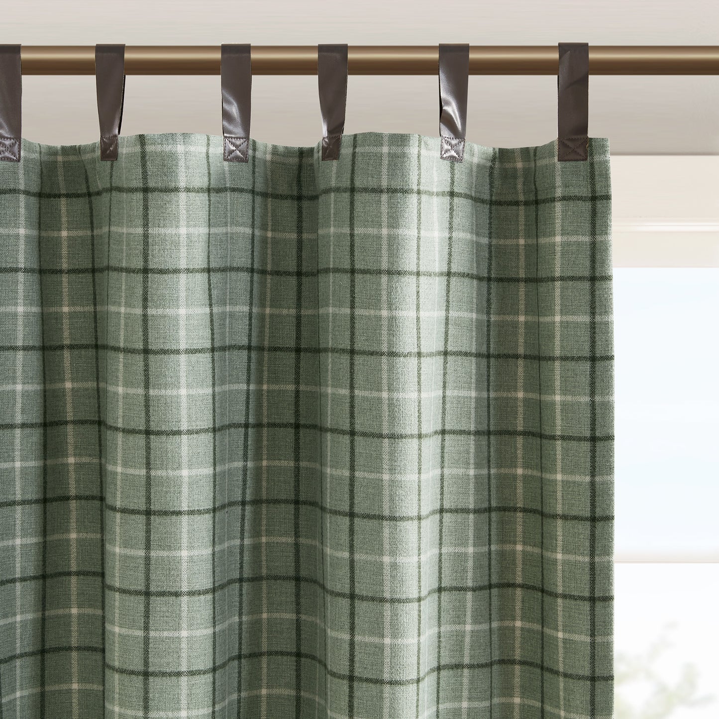 Madison Park Plaid Faux Leather Tab Top Curtain Panel with Fleece Lining