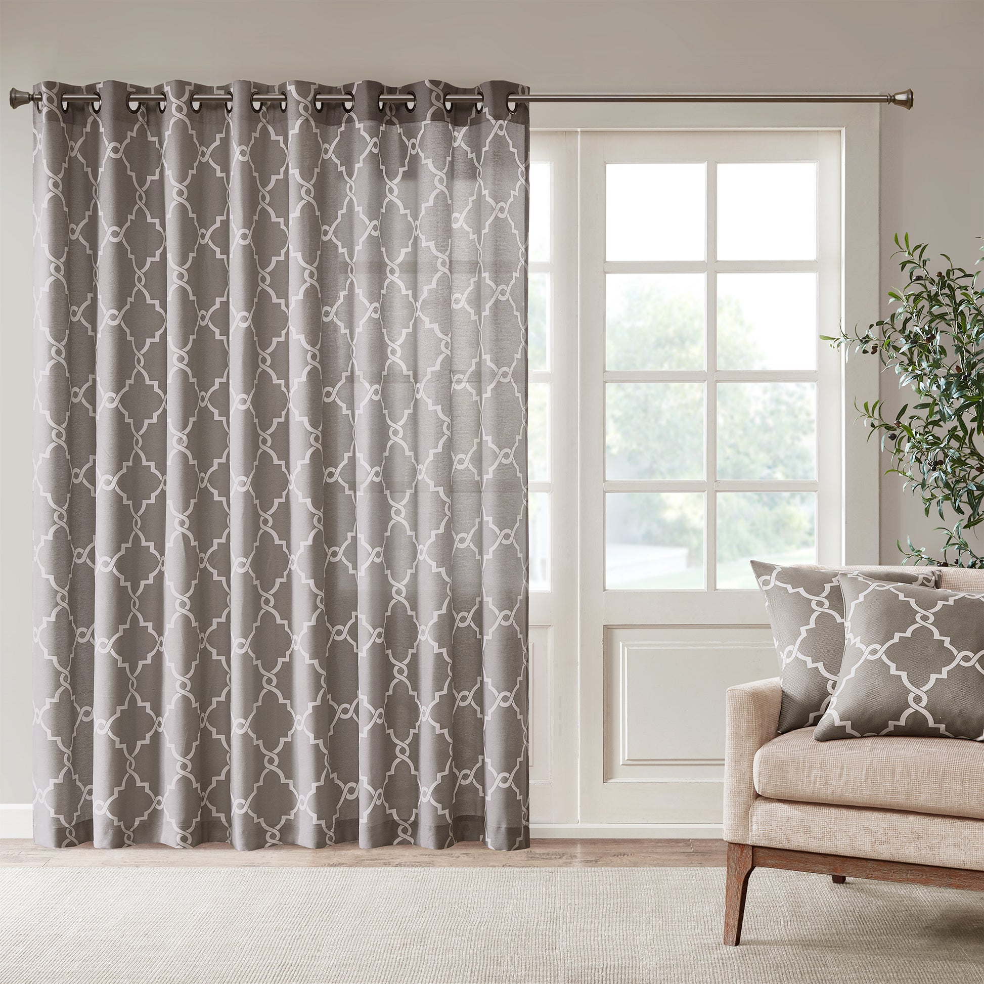 Madison Park Fretwork Print Grommet Top Window Curtain Panel