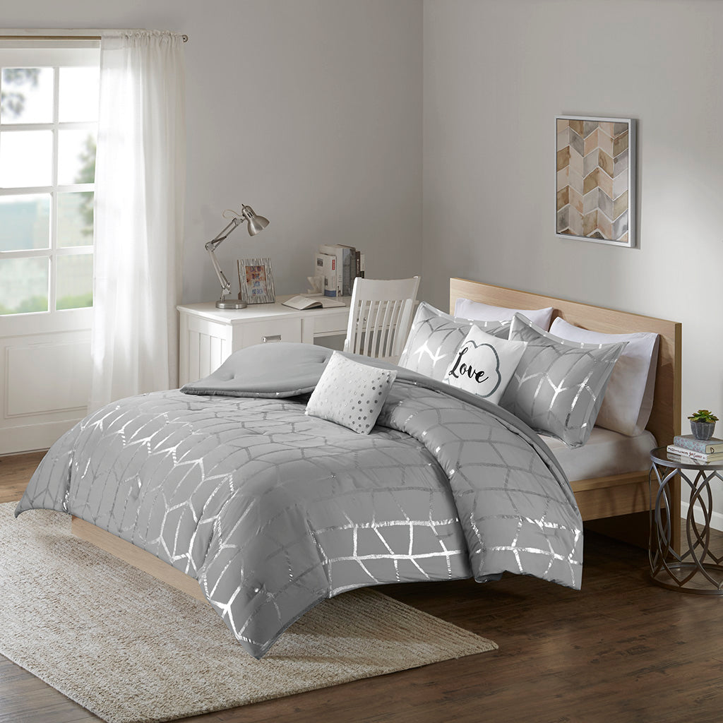 Intelligent Design Metallic Printed Comforter Set