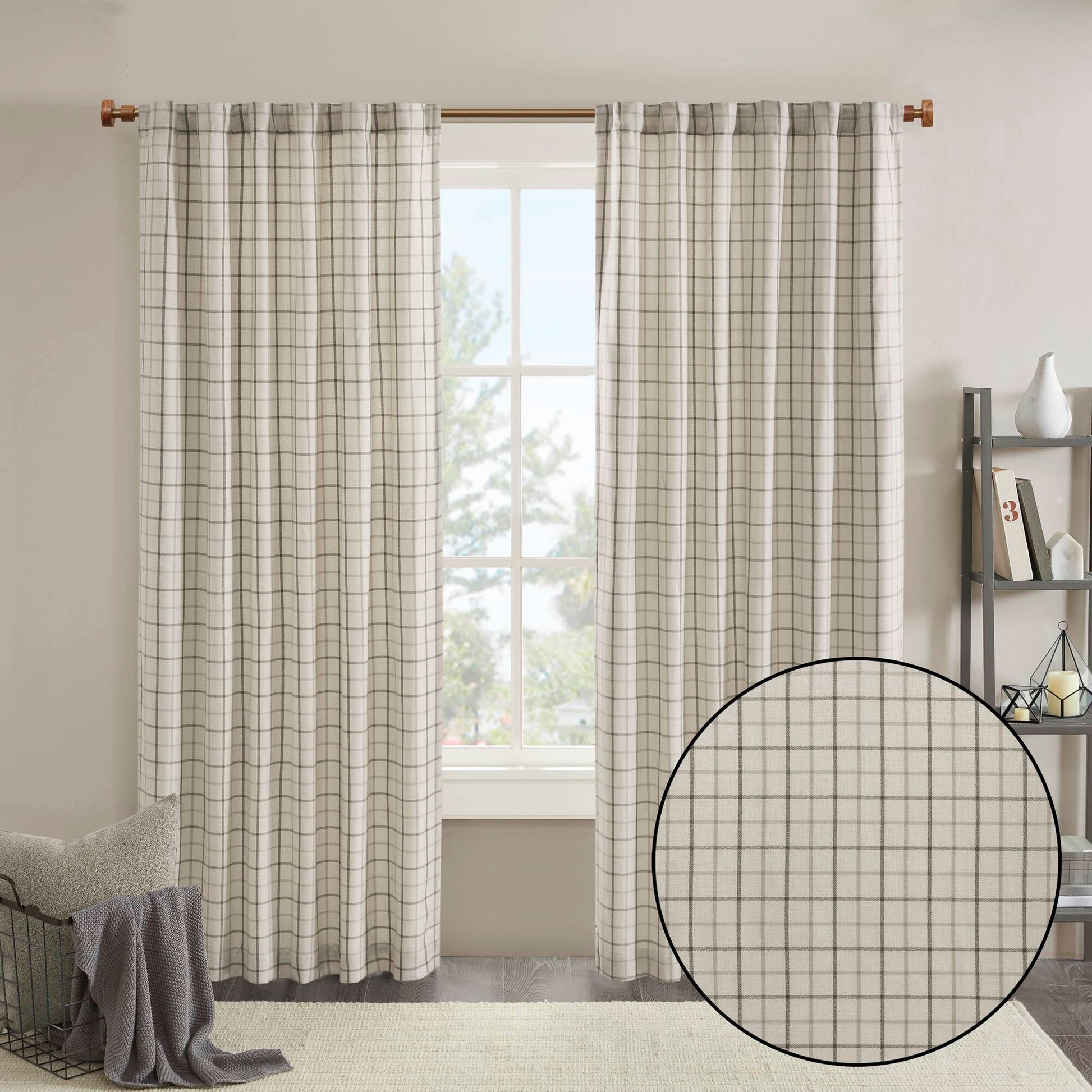 Madison Park Plaid Rod Pocket and Back Tab Curtain Panel with Fleece Lining