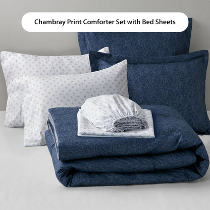 Regency Heights Camden Chambray Print Microfiber Comforter Set with Bed Sheets