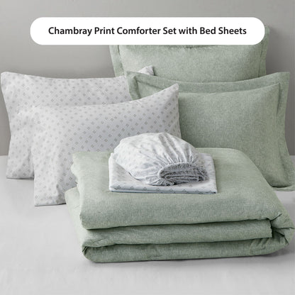 Regency Heights Camden Chambray Print Microfiber Comforter Set with Bed Sheets