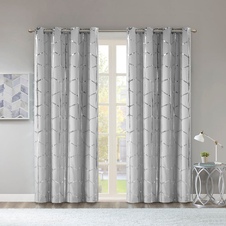 Intelligent Design Total Blackout Metallic Print Grommet Top Curtain Panel
