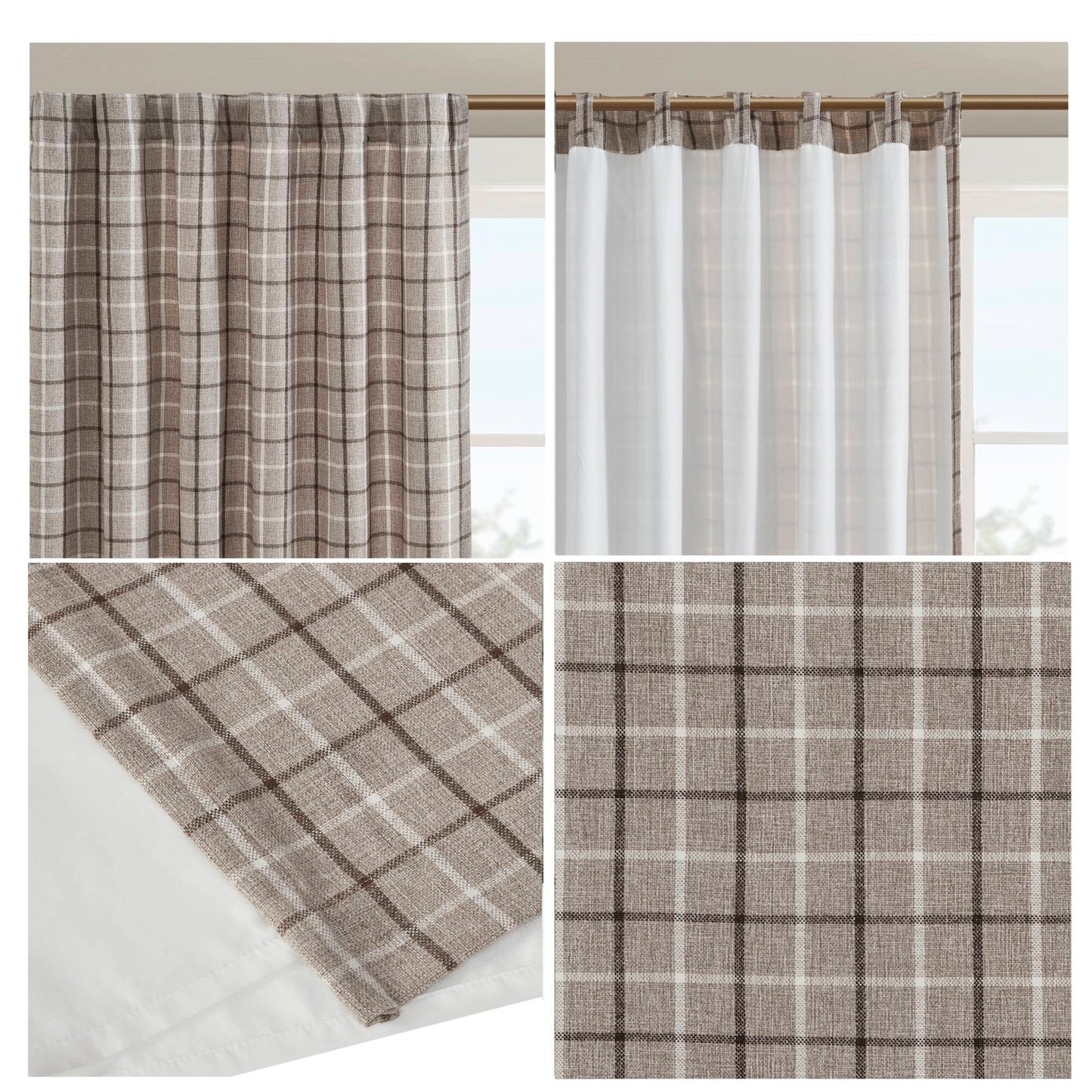 Madison Park Plaid Rod Pocket and Back Tab Curtain Panel with Fleece Lining