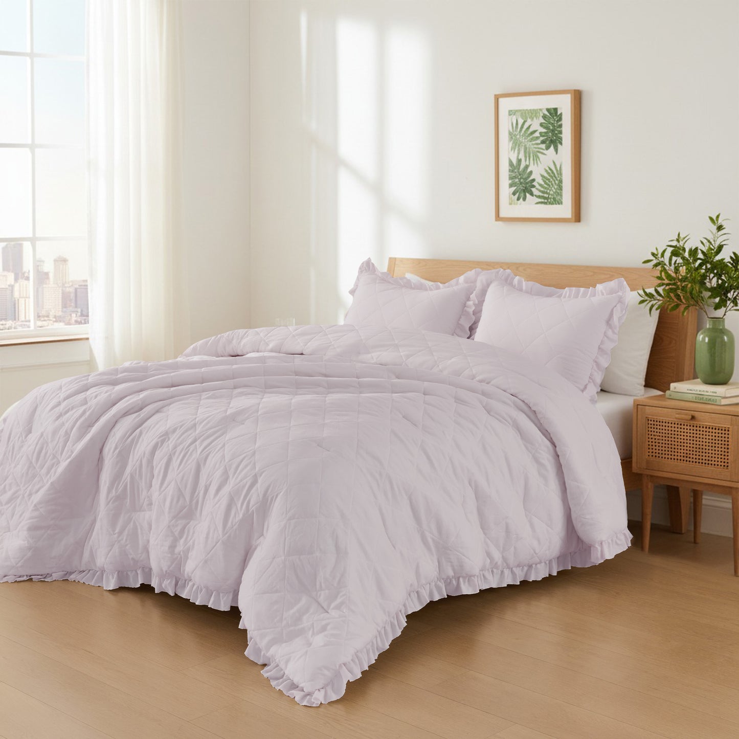 Penelope Diamond Quilted Ruffle Edge Comforter Set