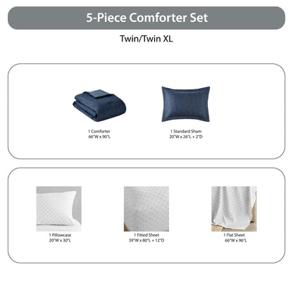 Regency Heights Camden Chambray Print Microfiber Comforter Set with Bed Sheets