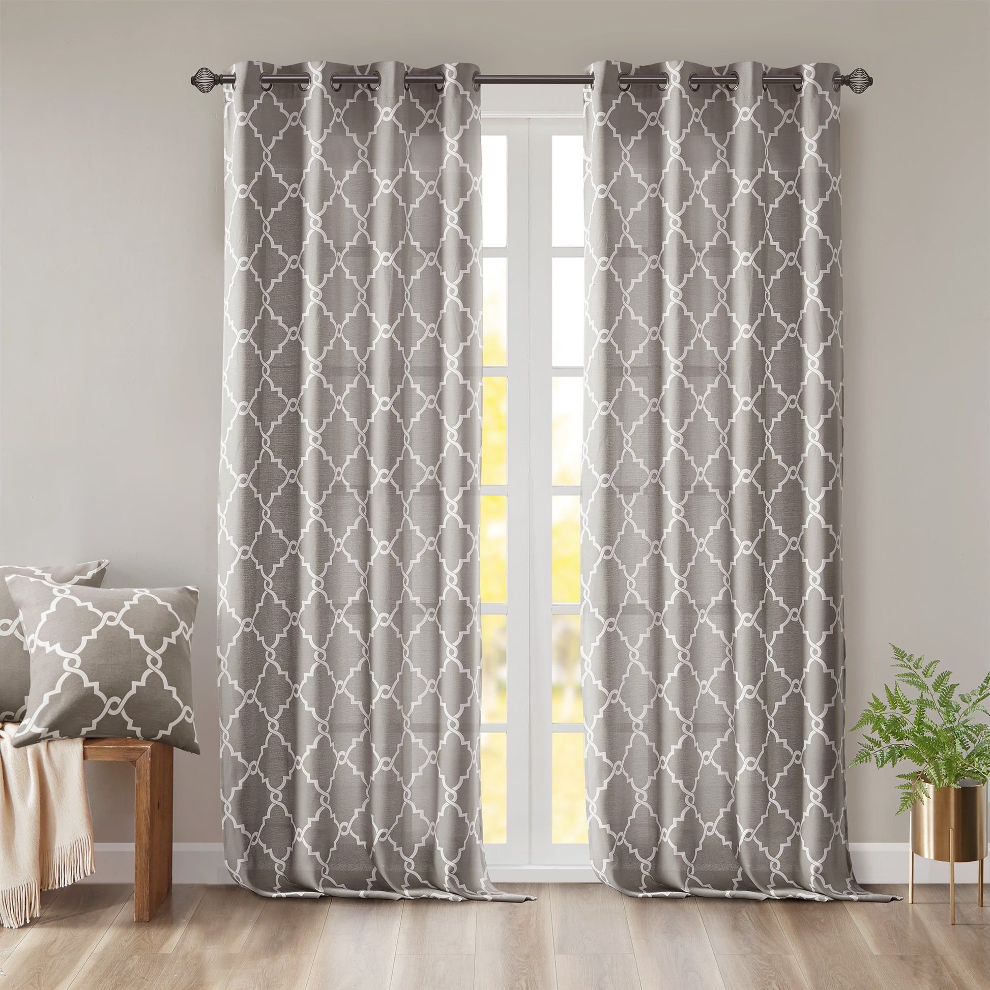 Madison Park Fretwork Print Grommet Top Window Curtain Panel