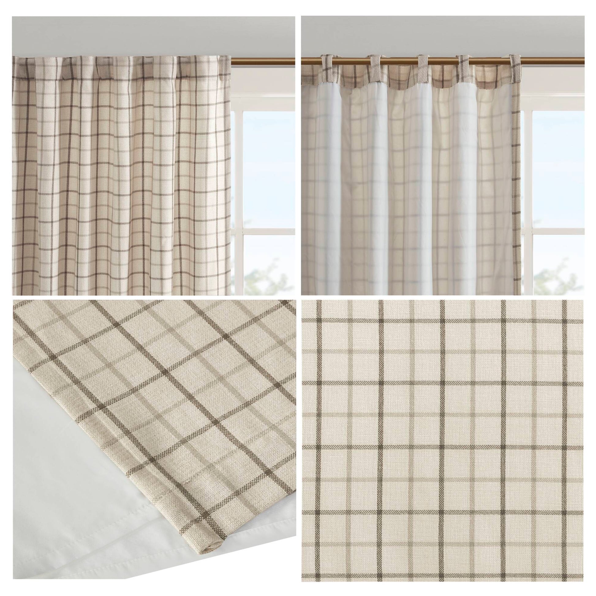 Madison Park Plaid Rod Pocket and Back Tab Curtain Panel with Fleece Lining