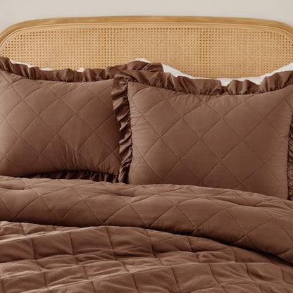Penelope Diamond Quilted Ruffle Edge Comforter Set