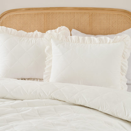 Penelope Diamond Quilted Ruffle Edge Comforter Set