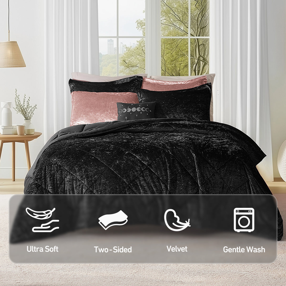 Flora Velvet Comforter Set with Throw Pillow