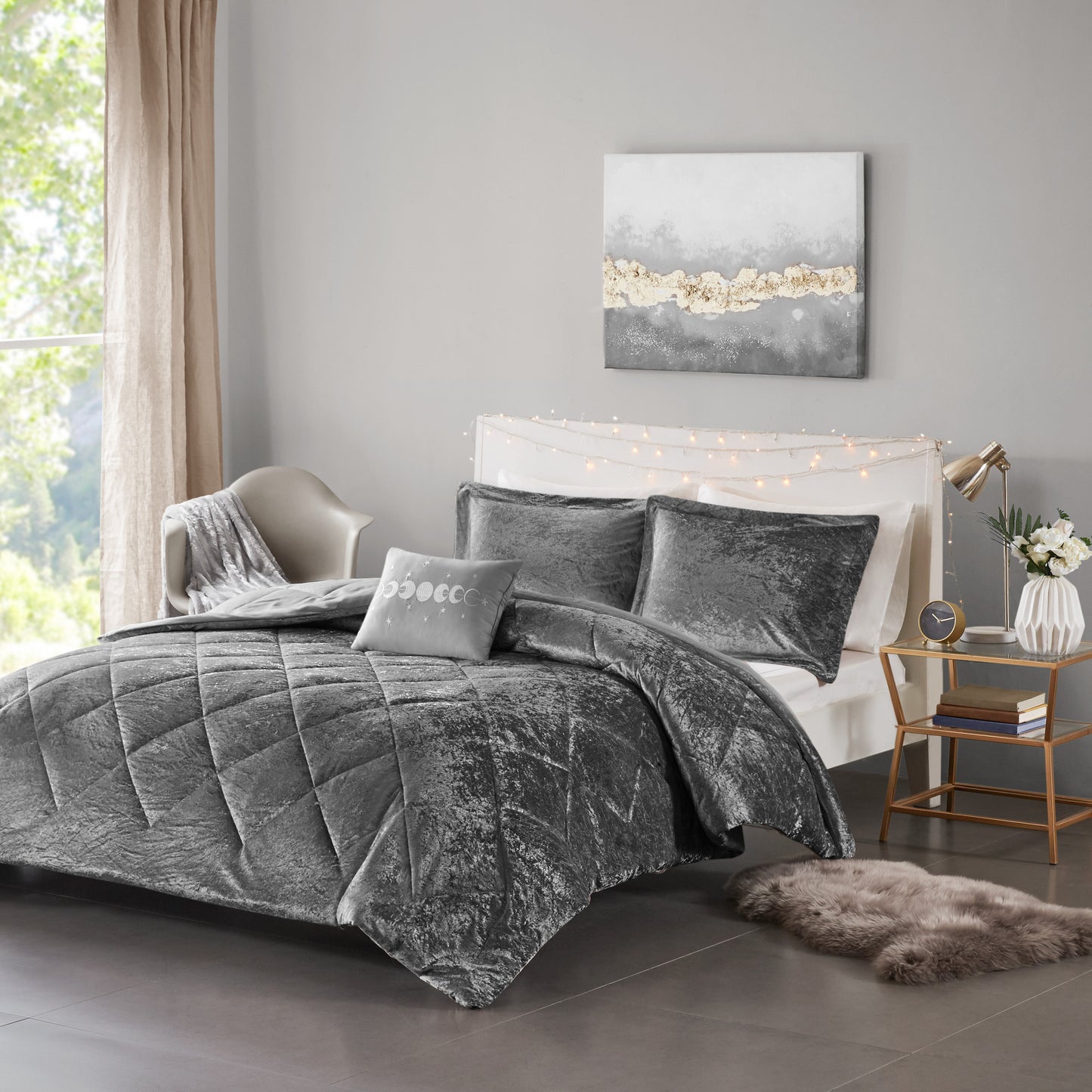 Flora Velvet Comforter Set with Throw Pillow