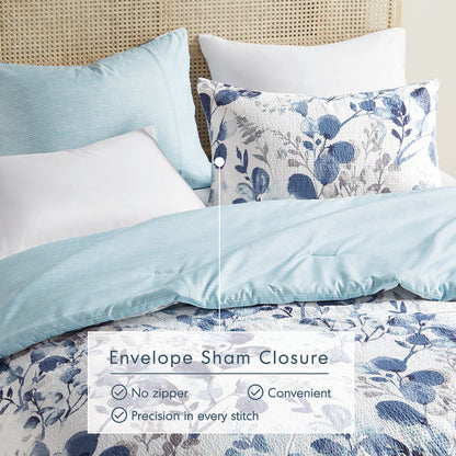 Gabrielle Reversible Floral Botanical Seersucker Comforter Set
