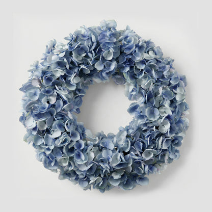 20-Inch Faux Dried Hydrangea Wreath – Light Blue Floral Door & Wall Decor