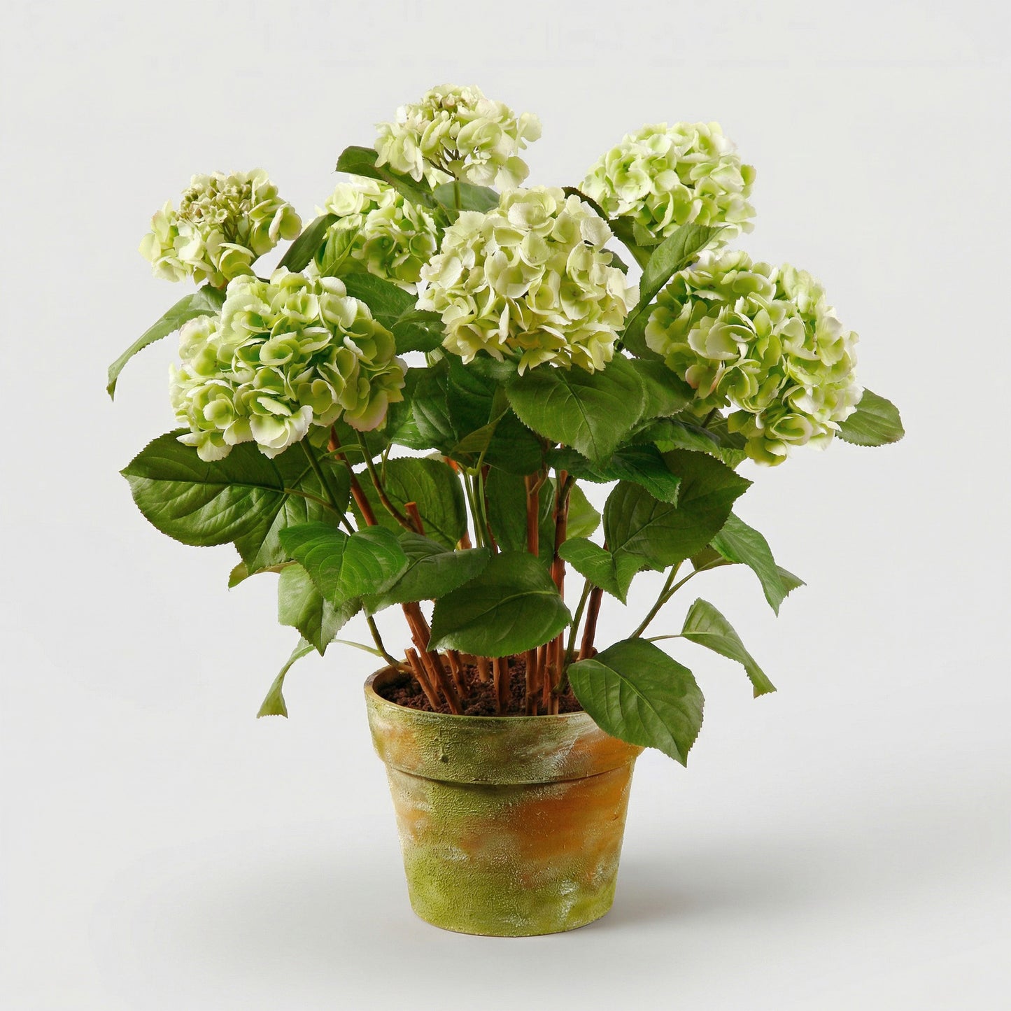 34-Inch Large Faux Hydrangea Arrangement in Decorative Pot – Green Silk Floral Display