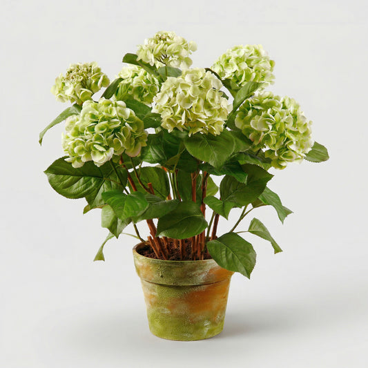 34-Inch Large Faux Hydrangea Arrangement in Decorative Pot – Green Silk Floral Display