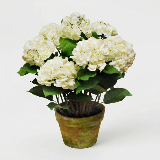 34-Inch Large Faux White Hydrangea Arrangement in Decorative Pot – Silk Floral Display