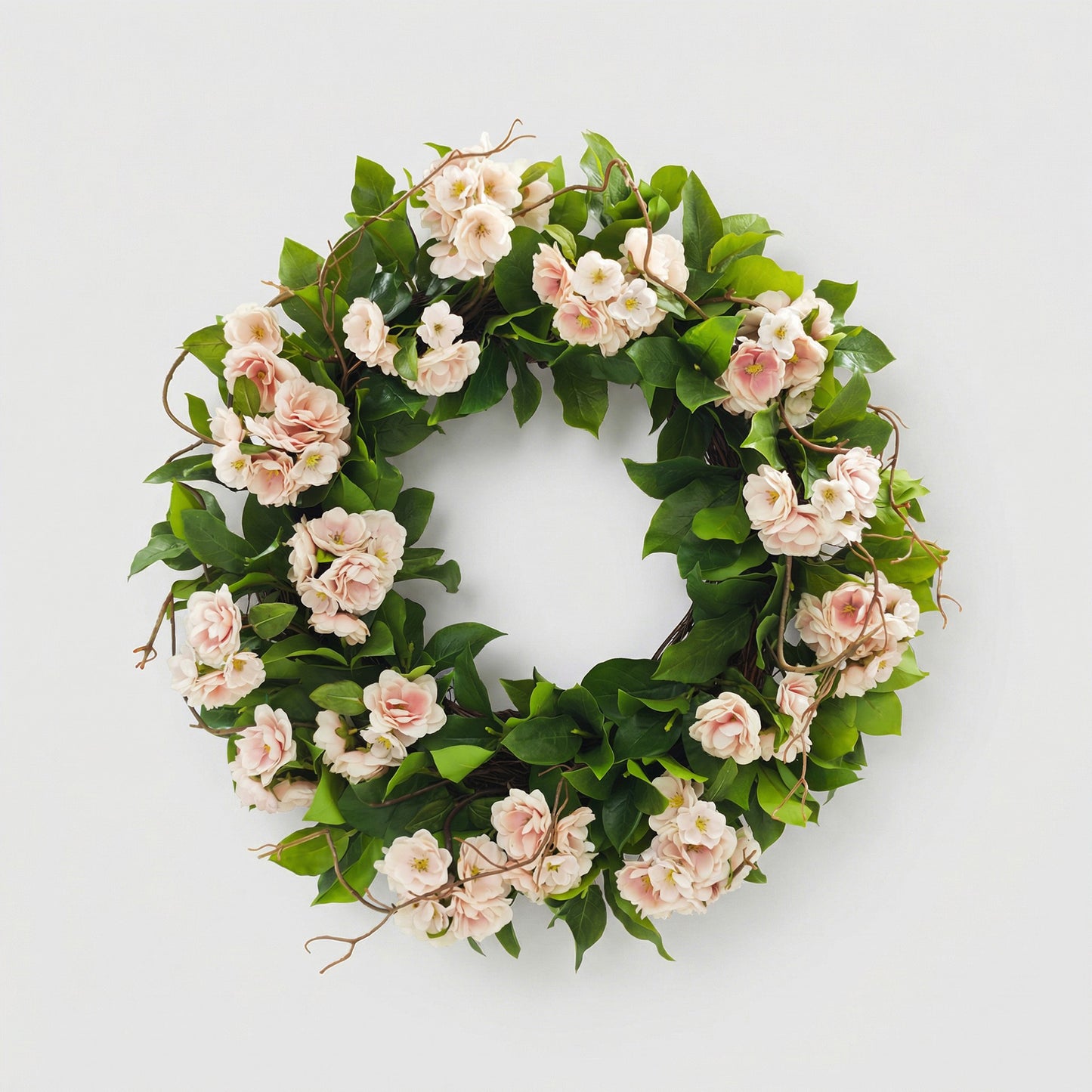 24-Inch Light Pink Peach Blossom Wreath – Faux Floral Door & Wall Decor