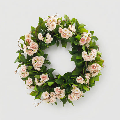 24-Inch Light Pink Peach Blossom Wreath – Faux Floral Door & Wall Decor