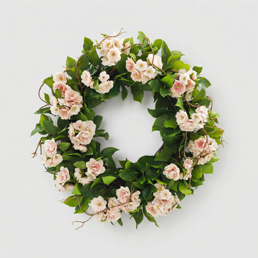 24-Inch Light Pink Peach Blossom Wreath – Faux Floral Door & Wall Decor