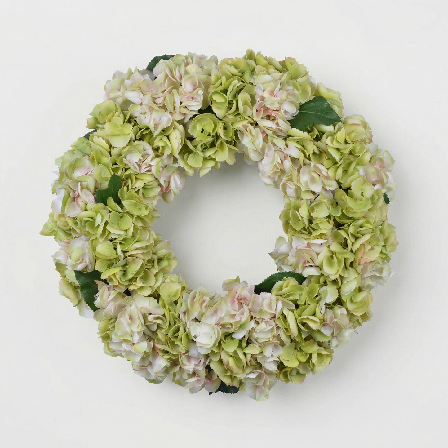 24-Inch Faux Hydrangea Wreath – Pink & Green Silk Floral Wall & Door Decor