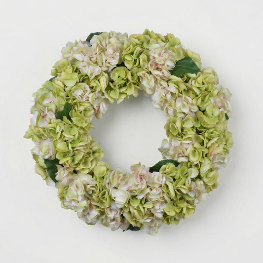 24-Inch Faux Hydrangea Wreath – Pink & Green Silk Floral Wall & Door Decor