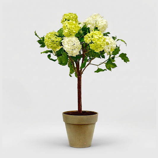 27-Inch Faux Snowball Viburnum Arrangement in Rustic Planter – Realistic Silk Floral Decor