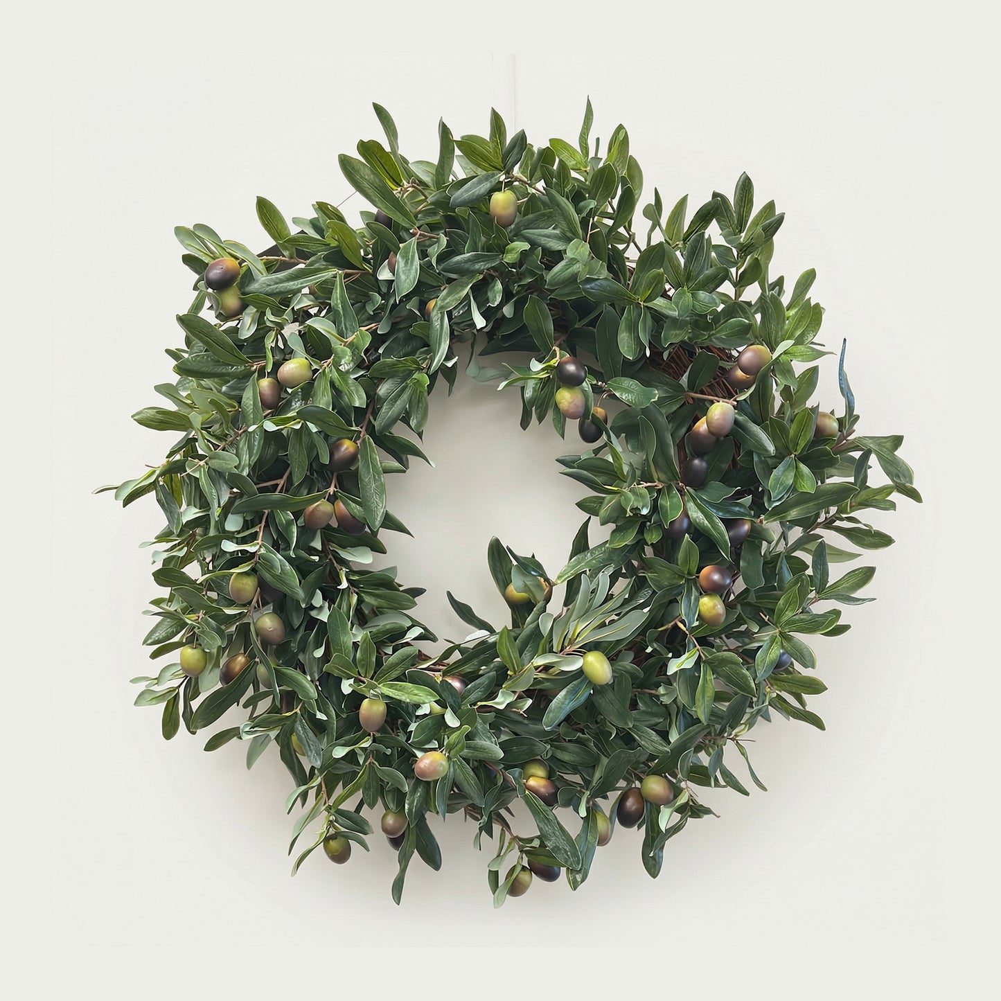 24-Inch Faux Mediterranean Olive Leaf Wreath – Realistic Greenery with Black Olives