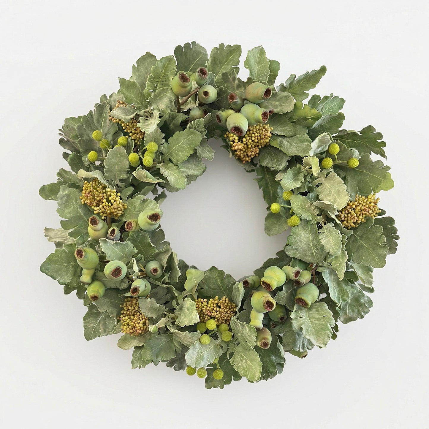 24-Inch Faux Dusty Miller Wreath – Silvery Green Silk Floral Wall & Door Decor