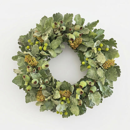 24-Inch Faux Dusty Miller Wreath – Silvery Green Silk Floral Wall & Door Decor