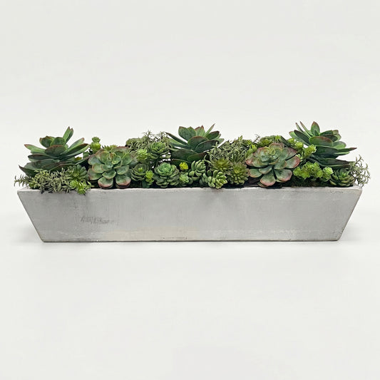 30-Inch Faux Mixed Succulent Garden in Long Taupe Planter