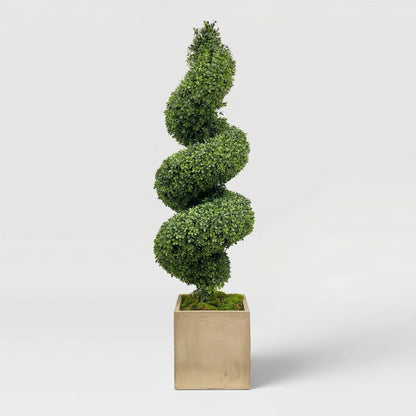 62-Inch Faux Spiral Boxwood Topiary – 5ft Artificial Potted Tree