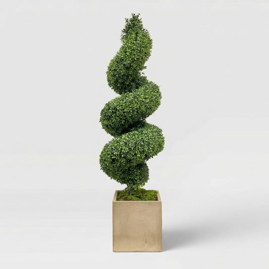 62-Inch Faux Spiral Boxwood Topiary – 5ft Artificial Potted Tree