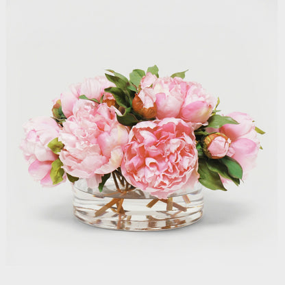 9-Inch Faux Pink Peony Arrangement in Glass Cylinder Vase – Realistic Silk Flower Decor