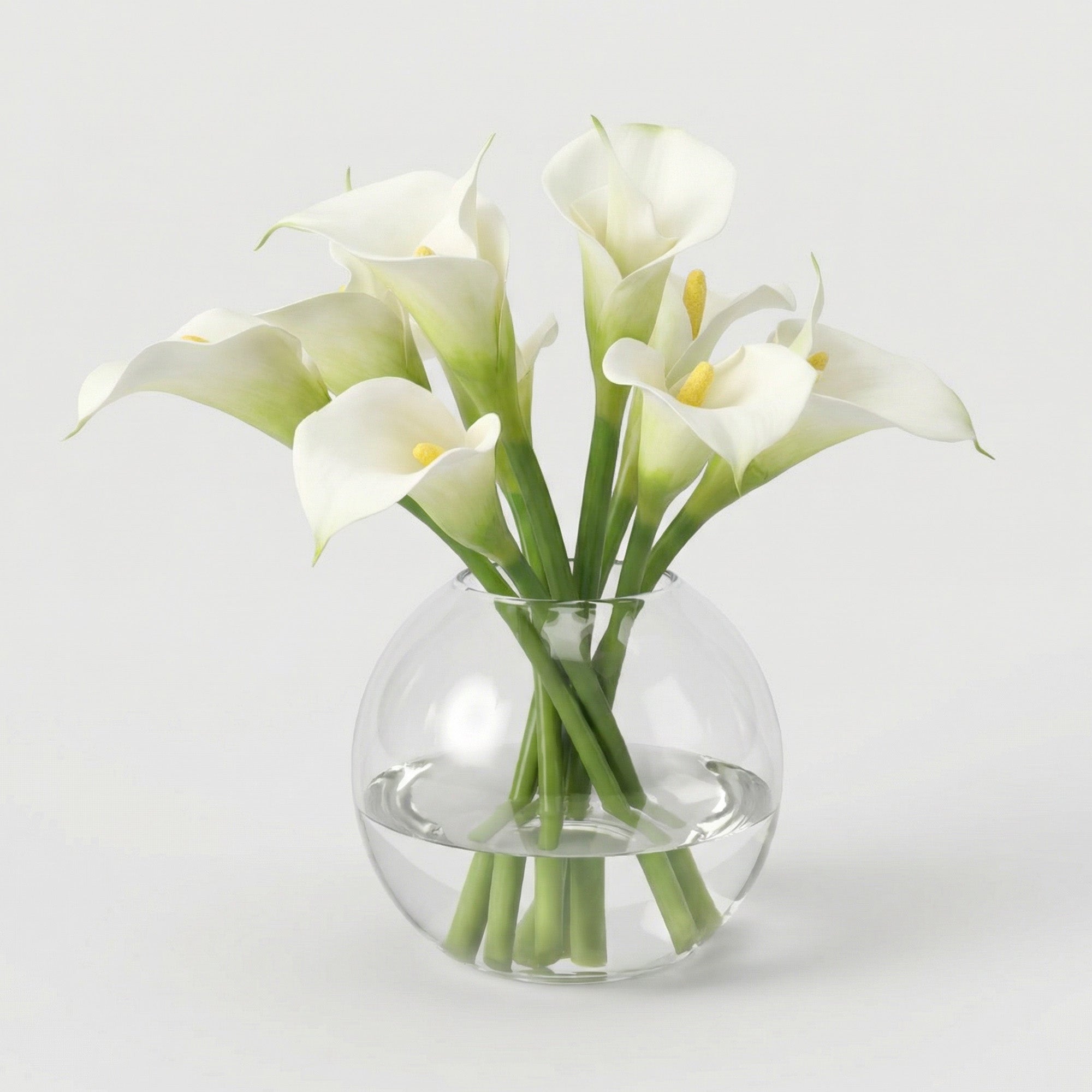 11-Inch Faux White Calla Lily in Glass Bowl | Realistic Silk Flowers ...