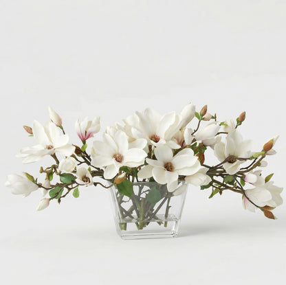 30-Inch Luxury Faux Magnolia Table Centerpiece – White & Green