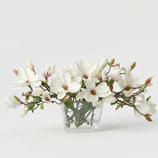 30-Inch Luxury Faux Magnolia Table Centerpiece – White & Green