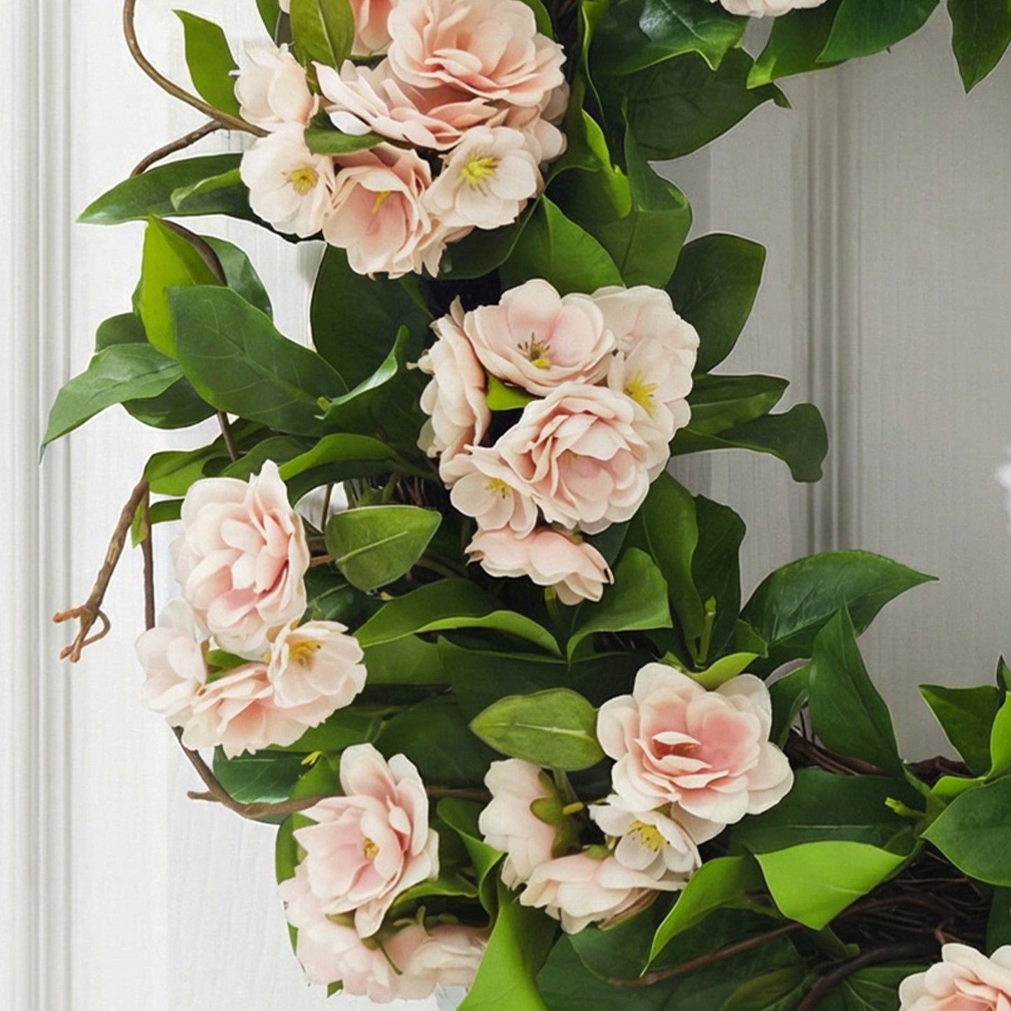 24-Inch Light Pink Peach Blossom Wreath – Faux Floral Door & Wall Decor