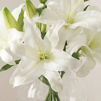 16-Inch Faux Casablanca Lily Arrangement in Glass Bowl – Two-Tone White Silk Flowers