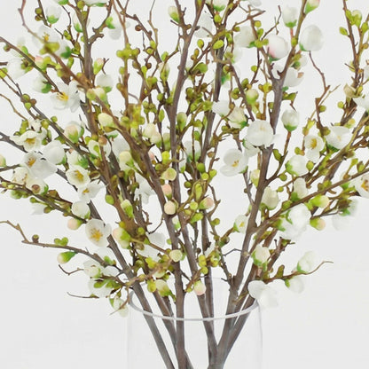 25-Inch Faux White Peach Blossom Arrangement in Tall Glass Vase – Realistic Silk Flowers